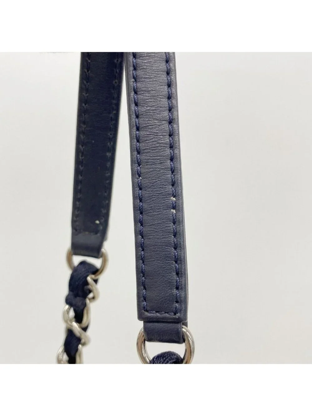 Chanel Chain Tote Bag Deauville Raffia Ivory Navy Silver
